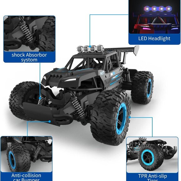Rc Car,1:14 Scale Hobby Rc Truck for Kids,2.4G Off-Road Remote Control Monster T - Picture 2 of 5